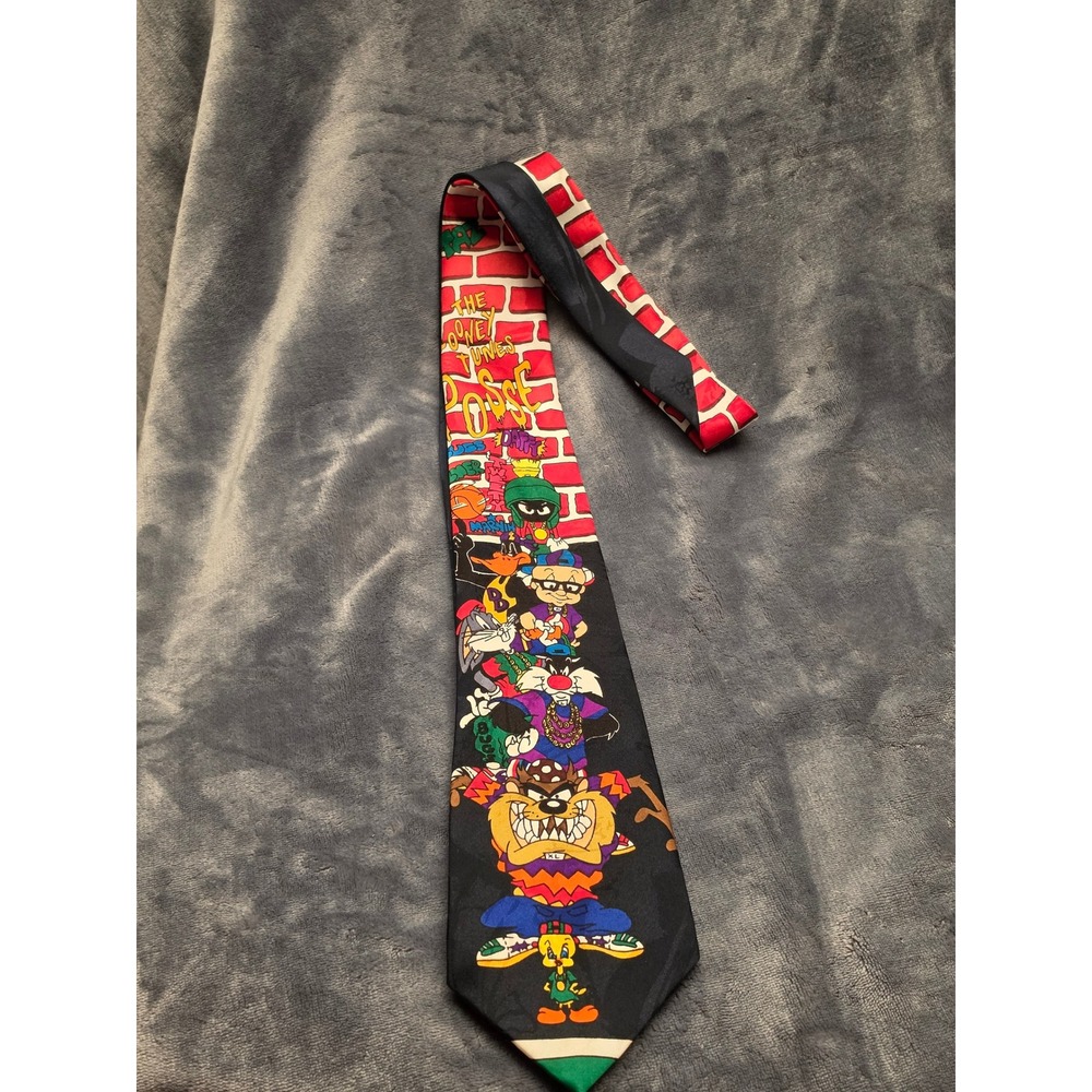 Vintage 1993 Looney Tunes Mania Posse Necktie Taz Bugs Bunny Daffy Duck Hip Hop